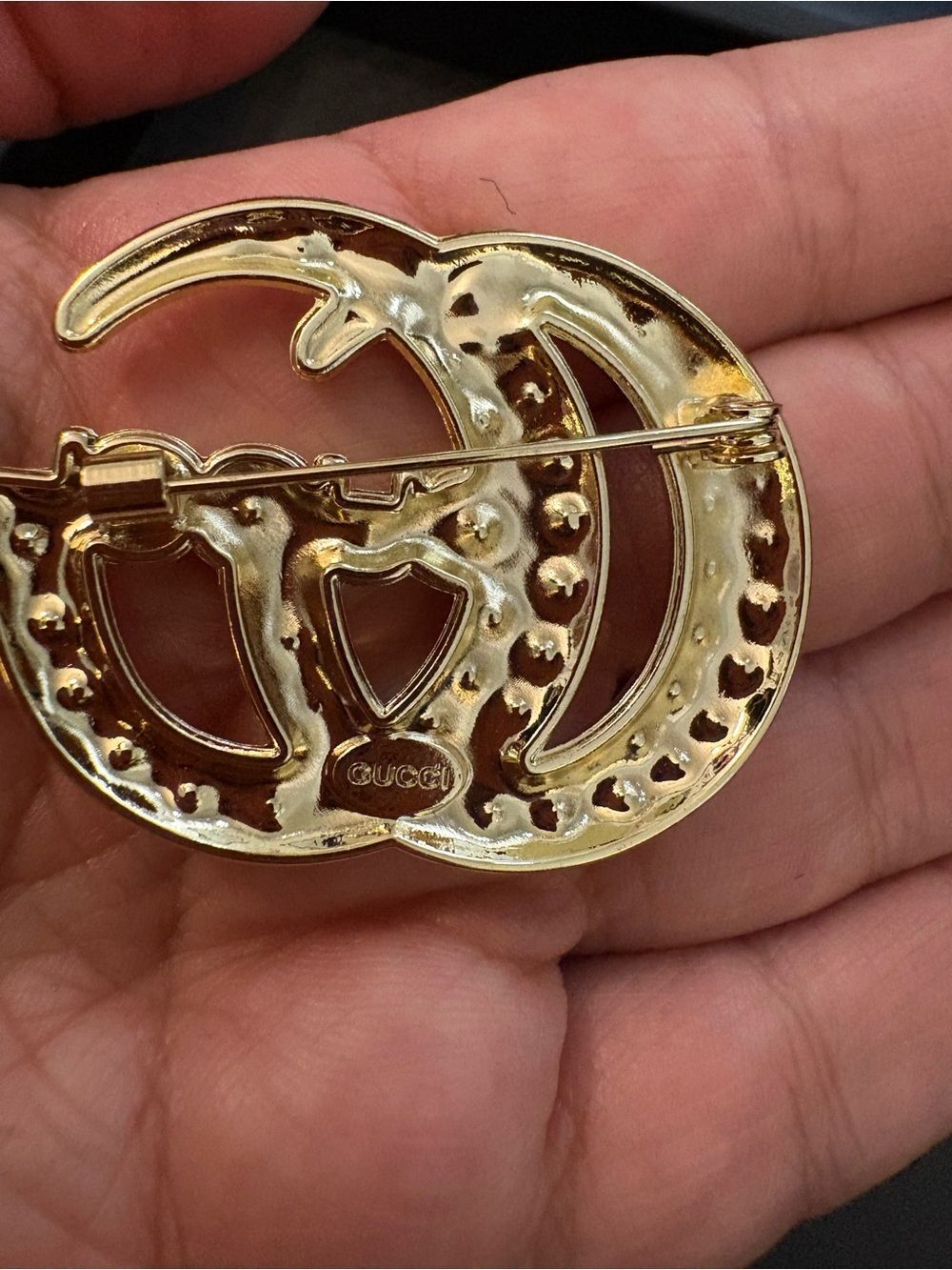 New with box Gucci Gold tone Crystal Double G Brooch - Picture 5 of 7